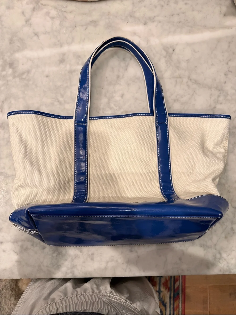 Lands’ End Boat Tote Bag with Blue Patent Leather Accents